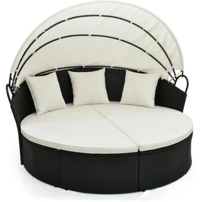 Costway Sofá de Jardín Redondo de Ratán - Sofá Convertible para Exteriores - Blanco Costway Sofá de Jardín Redondo de Ratán - Sofá Convertible para Exteriores - Blanco