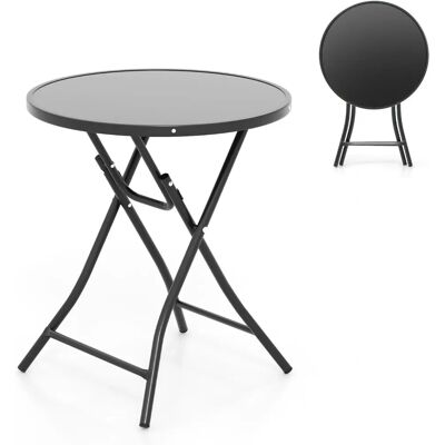 Costway - BistroTablePlianteVerreTrempéNoir - Marco de metal - Tablon de vidrio - Plegable - Mesa Costway - BistroTablePlianteVerreTrempéNoir - Marco de metal - Tablon de vidrio - Plegable - Mesa