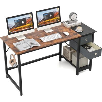 Costway Escritorio de Oficina - 140cm, Marrón Rústico y Negro, Almacenamiento Ajustable Costway Escritorio de Oficina - 140cm, Marrón Rústico y Negro, Almacenamiento Ajustable