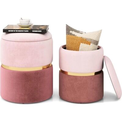 Costway2 - Poufs Velours - Rosa - 32L+21L - Ottomans Costway2 - Poufs Velours - Rosa - 32L+21L - Ottomans