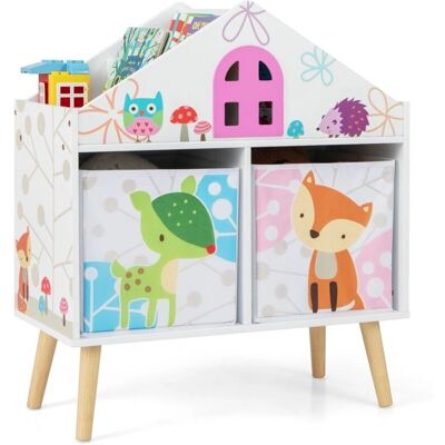 Estantería de juguetes infantiles Costway - Forma de casa, estantes de madera, cajones removibles Estantería de juguetes infantiles Costway - Forma de casa, estantes de madera, cajones removibles