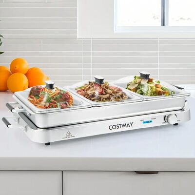 Costway 3-in-1 Elektrische Warmhoudcontainer - Roestvrij staal - Eten warmhouder Costway 3-in-1 Elektrische Warmhoudcontainer - Roestvrij staal - Eten warmhouder