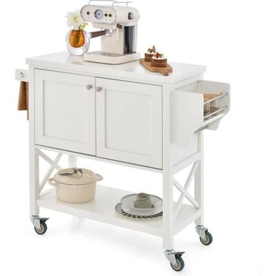 Carro de Cocina Blanco Costway con Armario de Almacenamiento - Cocina, Comedor, Salón Carro de Cocina Blanco Costway con Armario de Almacenamiento - Cocina, Comedor, Salón