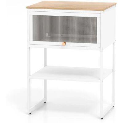 Costway Mesita de Noche con Puerta Plegable, Mesa Lateral Moderna de 3 Niveles Costway Mesita de Noche con Puerta Plegable, Mesa Lateral Moderna de 3 Niveles
