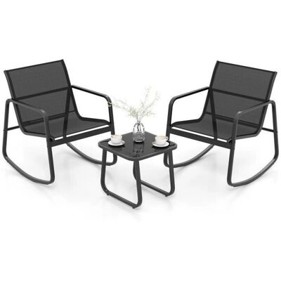 Conjunto de Jardín Costway 3 Piezas de Metal+Textilene Sillas y Mesa de Vidrio Conjunto de Jardín Costway 3 Piezas de Metal+Textilene Sillas y Mesa de Vidrio