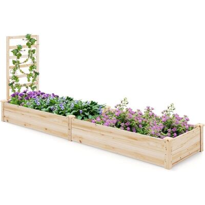 Costway Cama de jardín de madera 235x63x102CM - Huerto con panel vertical Costway Cama de jardín de madera 235x63x102CM - Huerto con panel vertical