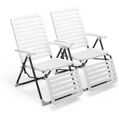 Costway Sillón reclinable exterior blanco - Reposabrazos ajustable en 7 posiciones - Jardín Piscina Camping Costway Sillón reclinable exterior blanco - Reposabrazos ajustable en 7 posiciones - Jardín Piscina Camping
