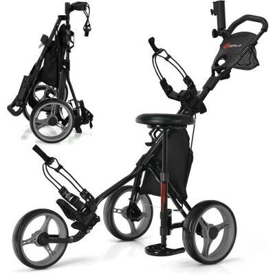 Costway - 3-Wheel Foldable Golf Cart - Gris - Porte-parapluie - Chariot de golf - Publicité Costway - 3-Wheel Foldable Golf Cart - Gris - Porte-parapluie - Chariot de golf - Publicité