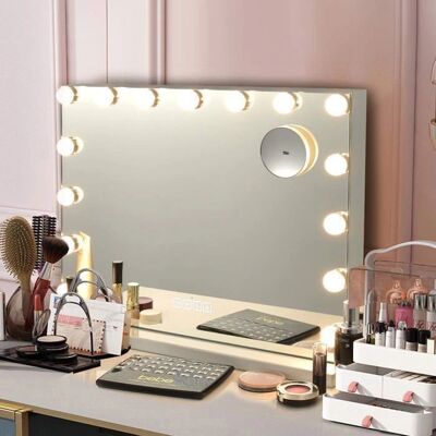 Costway - Miroir 15 LED Hollywood - Éclairage 3 couleurs - Loupe 10x - Miroir de maquillage - Publicité Costway - Miroir 15 LED Hollywood - Éclairage 3 couleurs - Loupe 10x - Miroir de maquillage - Publicité