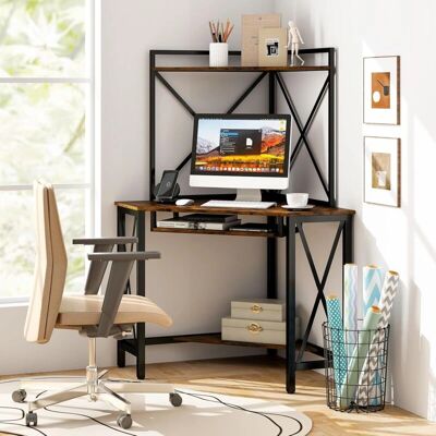 Costway - CornerDesk - Marrón - Metal - Escritorio Costway - CornerDesk - Marrón - Metal - Escritorio