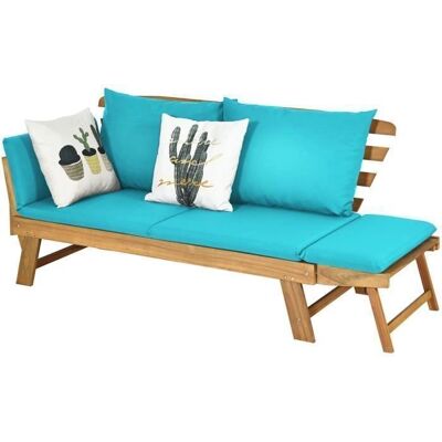Sofá Cama Convertible de Jardín en Madera de Acacia - Azul Sofá Cama Convertible de Jardín en Madera de Acacia - Azul