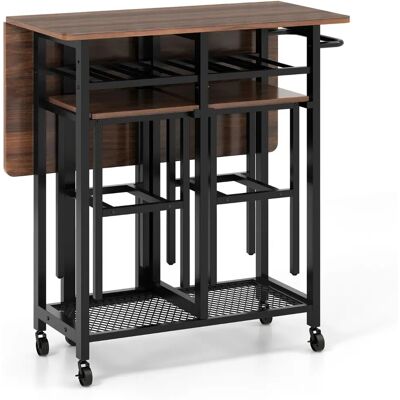 Costway - Extensible 3-Piece Rolling Table - 6-Bottle Rack - Dining Table Set Costway - Extensible 3-Piece Rolling Table - 6-Bottle Rack - Dining Table Set