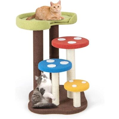 Costway Árbol 3 en 1 para Gatos - 5 Niveles - Sisal - Champiñón Costway Árbol 3 en 1 para Gatos - 5 Niveles - Sisal - Champiñón