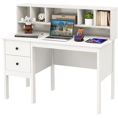 Bureau Blanc Costway avec Ports USB - 120cm - Rangement & Bureau - Publicité Bureau Blanc Costway avec Ports USB - 120cm - Rangement & Bureau - Publicité