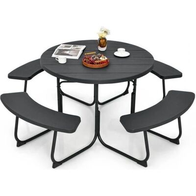 Conjunto de Mesa de Picnic Circular Portátil Costway - 8 Personas - HDPE Resistente a la Intemperie Conjunto de Mesa de Picnic Circular Portátil Costway - 8 Personas - HDPE Resistente a la Intemperie
