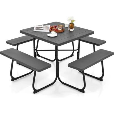 Ensemble de Table de Pique-Nique Carrée Costway avec 4 Bancs - Extérieur - Publicité Ensemble de Table de Pique-Nique Carrée Costway avec 4 Bancs - Extérieur - Publicité