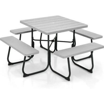 Ensemble de Table de Pique-nique Costway - 8 Places, Trou pour Parasol, Gris - Mobilier Extérieur - Publicité Ensemble de Table de Pique-nique Costway - 8 Places, Trou pour Parasol, Gris - Mobilier Extérieur - Publicité