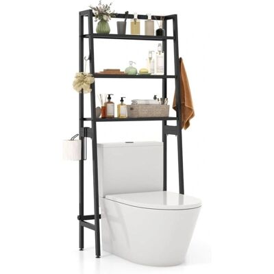 Costway - Soporte sobre inodoro de 3 niveles - Base ajustable - Negro - Almacenamiento de baño Costway - Soporte sobre inodoro de 3 niveles - Base ajustable - Negro - Almacenamiento de baño