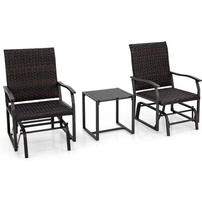 Conjunto de Muebles de Patio Costway - Marrón, 3 Piezas, Ratán Tejido, Vidrio Templado Conjunto de Muebles de Patio Costway - Marrón, 3 Piezas, Ratán Tejido, Vidrio Templado