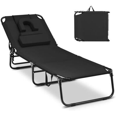 Costway Tumbona ajustable negra - Silla de playa para exteriores Costway Tumbona ajustable negra - Silla de playa para exteriores