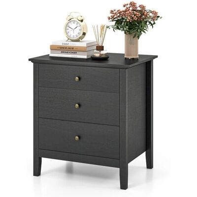 Costway - Chevet 3 Tiroirs - Okoume Bois - Noir - Nightstand - Publicité Costway - Chevet 3 Tiroirs - Okoume Bois - Noir - Nightstand - Publicité