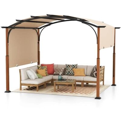 Pérgola Retráctil Costway 300x360 cm con Estructura Metálica Arqueada - Beige Pérgola Retráctil Costway 300x360 cm con Estructura Metálica Arqueada - Beige