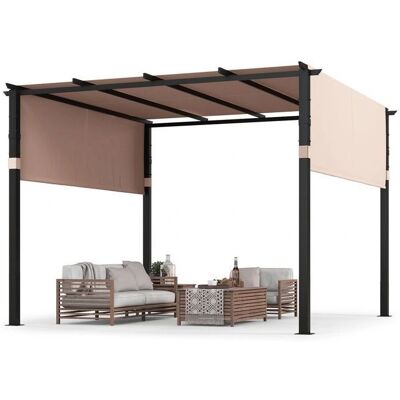 Costway 305x305cm Pérgola Retráctil Beige - Estructura Metálica con Toldo Costway 305x305cm Pérgola Retráctil Beige - Estructura Metálica con Toldo
