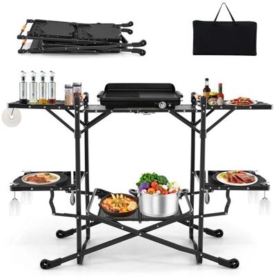 Costway - Mesa de Camping - Tabla de Aluminio - 4 Estantes - Mesa Costway - Mesa de Camping - Tabla de Aluminio - 4 Estantes - Mesa
