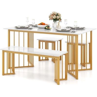 Ensemble Salle à Manger Costway avec Effet Marbre - Table 150x80cm, 2 Tabourets, 1 Banc - Publicité Ensemble Salle à Manger Costway avec Effet Marbre - Table 150x80cm, 2 Tabourets, 1 Banc - Publicité