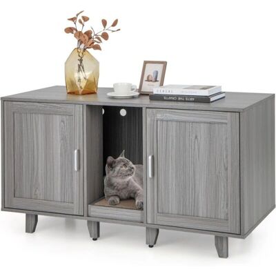 Costway Armoire de Toilette pour Chat 2 Portes Planche à Gratter Amovible Gris Noyer - Publicité Costway Armoire de Toilette pour Chat 2 Portes Planche à Gratter Amovible Gris Noyer - Publicité