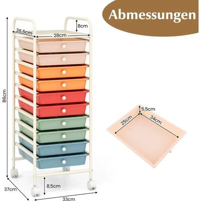 Costway - 10-Drawer Rollwagen - Mehrfarbig - Aufbewahrungswagen Costway - 10-Drawer Rollwagen - Mehrfarbig - Aufbewahrungswagen