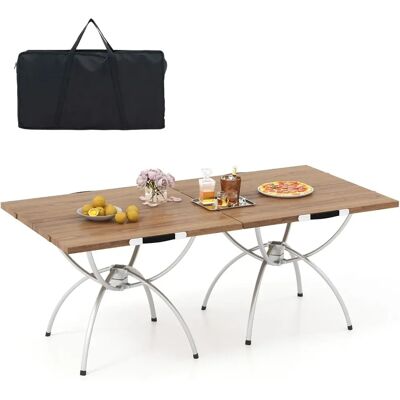 Costway - Opvouwbare kampeertafel - Houtnerf - Aluminium Costway - Opvouwbare kampeertafel - Houtnerf - Aluminium