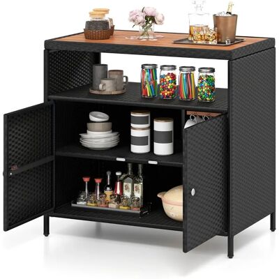 Costway Rattan-Aufbewahrungsschrank mit Akazienholz-Arbeitsplatte - Schwarz Costway Rattan-Aufbewahrungsschrank mit Akazienholz-Arbeitsplatte - Schwarz