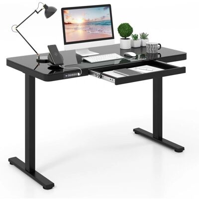 Costway - 120 cm Electric Standing Desk - Superficie de vidrio - 2 alturas de memoria - Desk Costway - 120 cm Electric Standing Desk - Superficie de vidrio - 2 alturas de memoria - Desk
