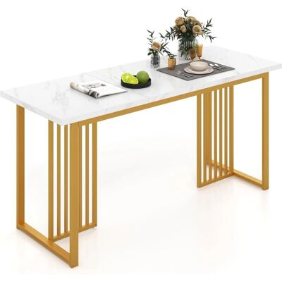 Costway - Table 160x60 - Faux Marbre Blanc - Table à Manger - Publicité Costway - Table 160x60 - Faux Marbre Blanc - Table à Manger - Publicité