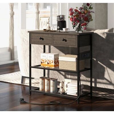 Costway Console d’entrée - Gris, 2 tiroirs, 2 étagères Console table - Publicité Costway Console d’entrée - Gris, 2 tiroirs, 2 étagères Console table - Publicité