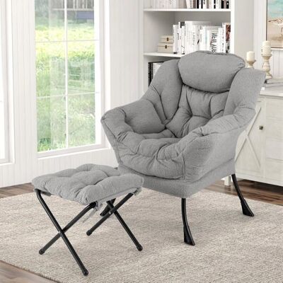Costway - Chaise Paresseuse avec Ottoman - Gris - 80 x 74 x 97 cm - Lounge chair with ottoman - Publicité Costway - Chaise Paresseuse avec Ottoman - Gris - 80 x 74 x 97 cm - Lounge chair with ottoman - Publicité