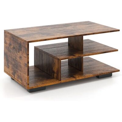 Costway - Table basse - Géométrique 3 niveaux avec étagère en L - Naturel et rustique - Publicité Costway - Table basse - Géométrique 3 niveaux avec étagère en L - Naturel et rustique - Publicité