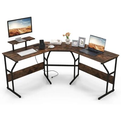 Costway - Bureau en L 225cm - Support écran amovible - Multiprise intégrée - Bureau - Publicité Costway - Bureau en L 225cm - Support écran amovible - Multiprise intégrée - Bureau - Publicité
