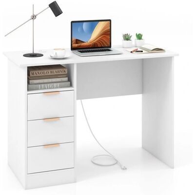 Costway - bureau de 105 cm avec station de charge intégrée - blanc - Publicité Costway - bureau de 105 cm avec station de charge intégrée - blanc - Publicité