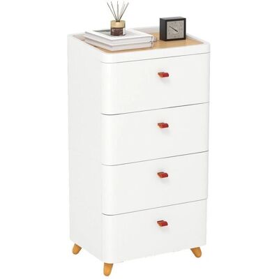 Costway Commode Blanche - Tour de Rangement Verticale avec 4 Tiroirs et Plateau en Bambou Amovible - Publicité Costway Commode Blanche - Tour de Rangement Verticale avec 4 Tiroirs et Plateau en Bambou Amovible - Publicité