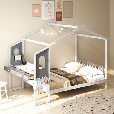 CostwayLit - MaisonDoubleBed - Blanc - Gris - Lit plateforme - Publicité CostwayLit - MaisonDoubleBed - Blanc - Gris - Lit plateforme - Publicité