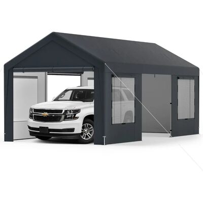 Costway - Carport - 595x300x280 cm - housse PE - Publicité Costway - Carport - 595x300x280 cm - housse PE - Publicité