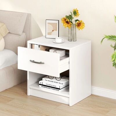 Costway - Open Storage Nightstand - Blanc - Bois - Nightstand - Publicité Costway - Open Storage Nightstand - Blanc - Bois - Nightstand - Publicité