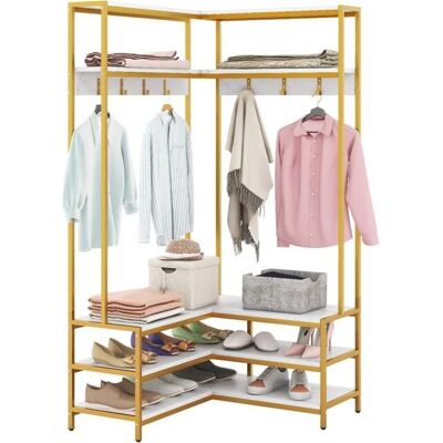 Costway - Corner Coat Rack - Porte-manteau d'angle avec banc à chaussures - Publicité Costway - Corner Coat Rack - Porte-manteau d'angle avec banc à chaussures - Publicité
