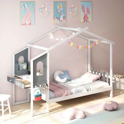CostwayLit - Maison Simple - Blanc-Gris - Lit plateforme - Publicité CostwayLit - Maison Simple - Blanc-Gris - Lit plateforme - Publicité