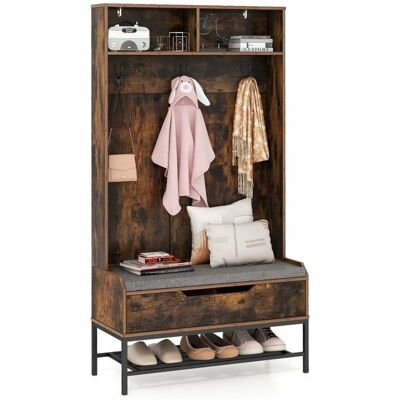 Costway - PorteManteau - Marron - 4-en-1 - Porte-manteau avec Banc - Publicité Costway - PorteManteau - Marron - 4-en-1 - Porte-manteau avec Banc - Publicité