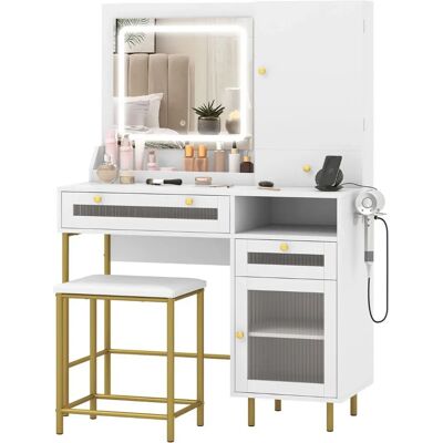 Costway - Makeuptafel - LED-spog - Opladningsstation Costway - Makeuptafel - LED-spog - Opladningsstation