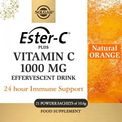 Solgar Ester-C Plus Vitamina C 1000mg Bevanda Effervescente Gusto Arancia - 21 Bustine Solgar Ester-C Plus Vitamina C 1000mg Bevanda Effervescente Gusto Arancia - 21 Bustine