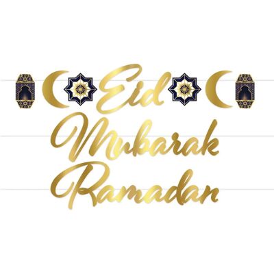 JADEO Eid Mubarak Banner - 182cm Gilded Cardboard Decoration JADEO Eid Mubarak Banner - 182cm Gilded Cardboard Decoration